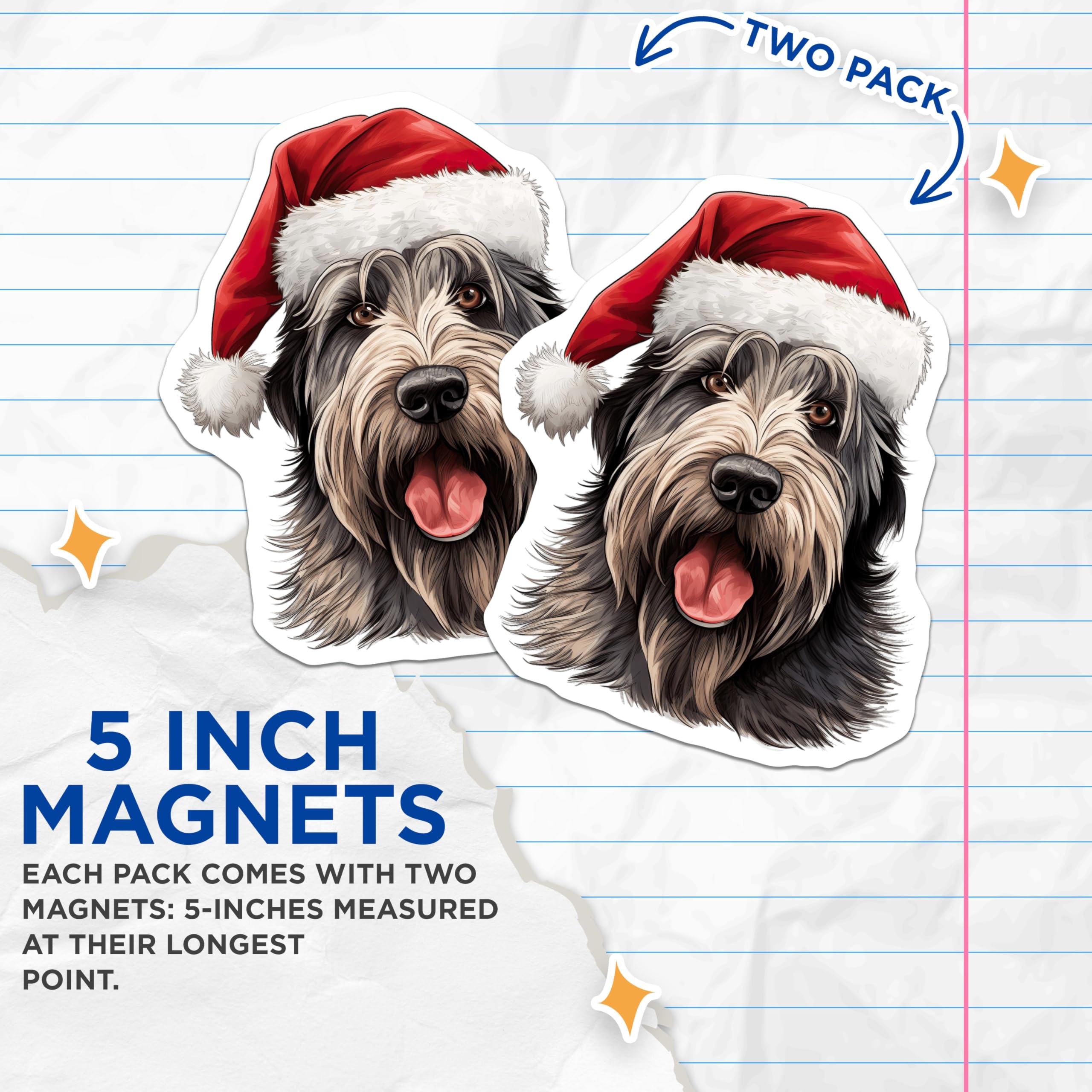 (2 Pack) Christmas Dog Magnets - Santa Hat Pet Decor - Holiday Fridge Art for Dog Owners - 5 Inches On Longest Side - Thick Durable Magnet - Made in USA - MAG28521