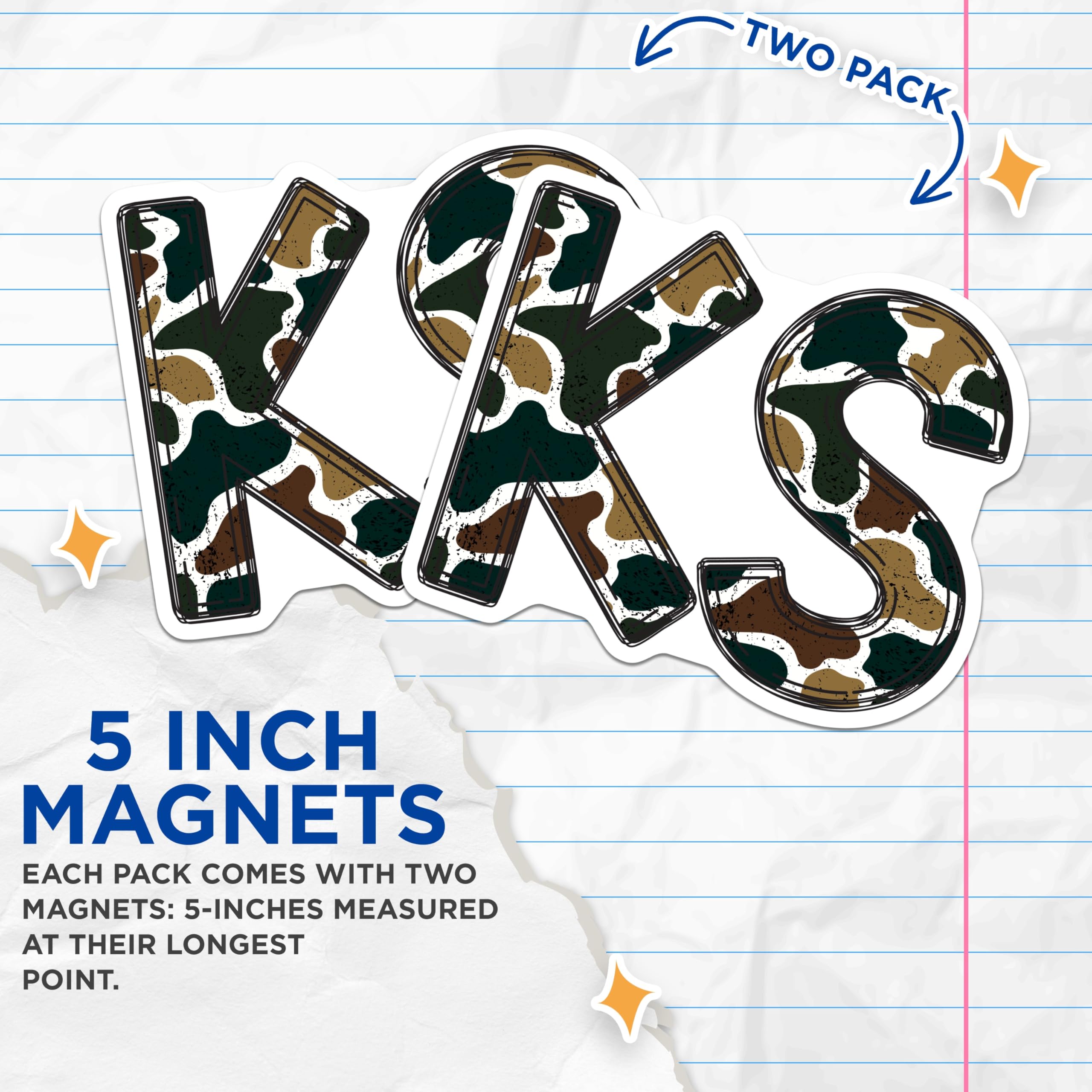 (2 Pack) Camouflage KS Initials Magnets - Military Style Refrigerator Decor - Personalized KS Letter Magnet Pair - 5 Inches On Longest Side - Thick Durable Magnet - Made in USA - MAG22735