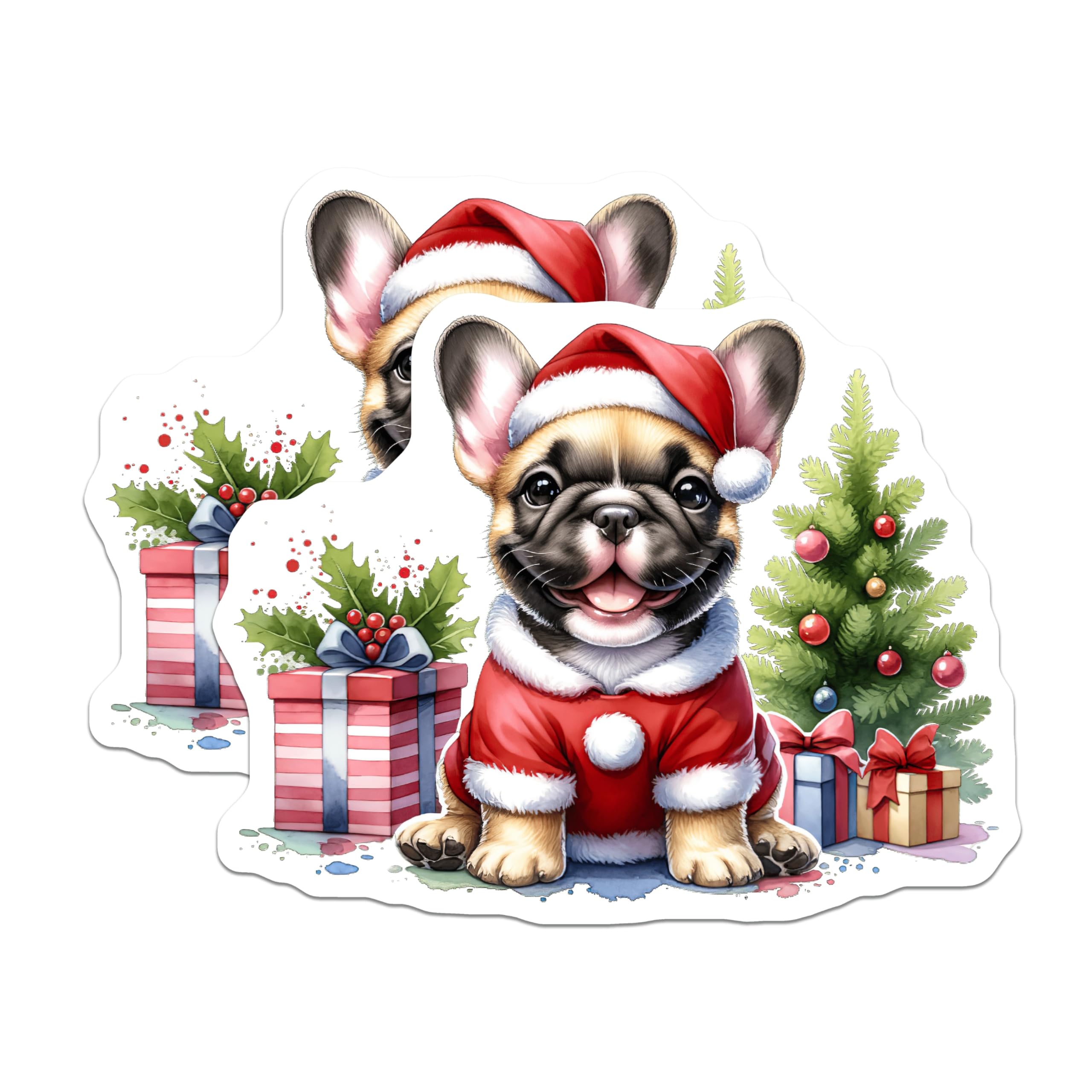 (2 Pack) French Bulldog Christmas Magnets - Santa Puppy Holiday Decor - Cute Frenchie Dog Lover Stocking Stuffer - 5 Inches On Longest Side - Thick Durable Magnet - Made in USA - MAG26864