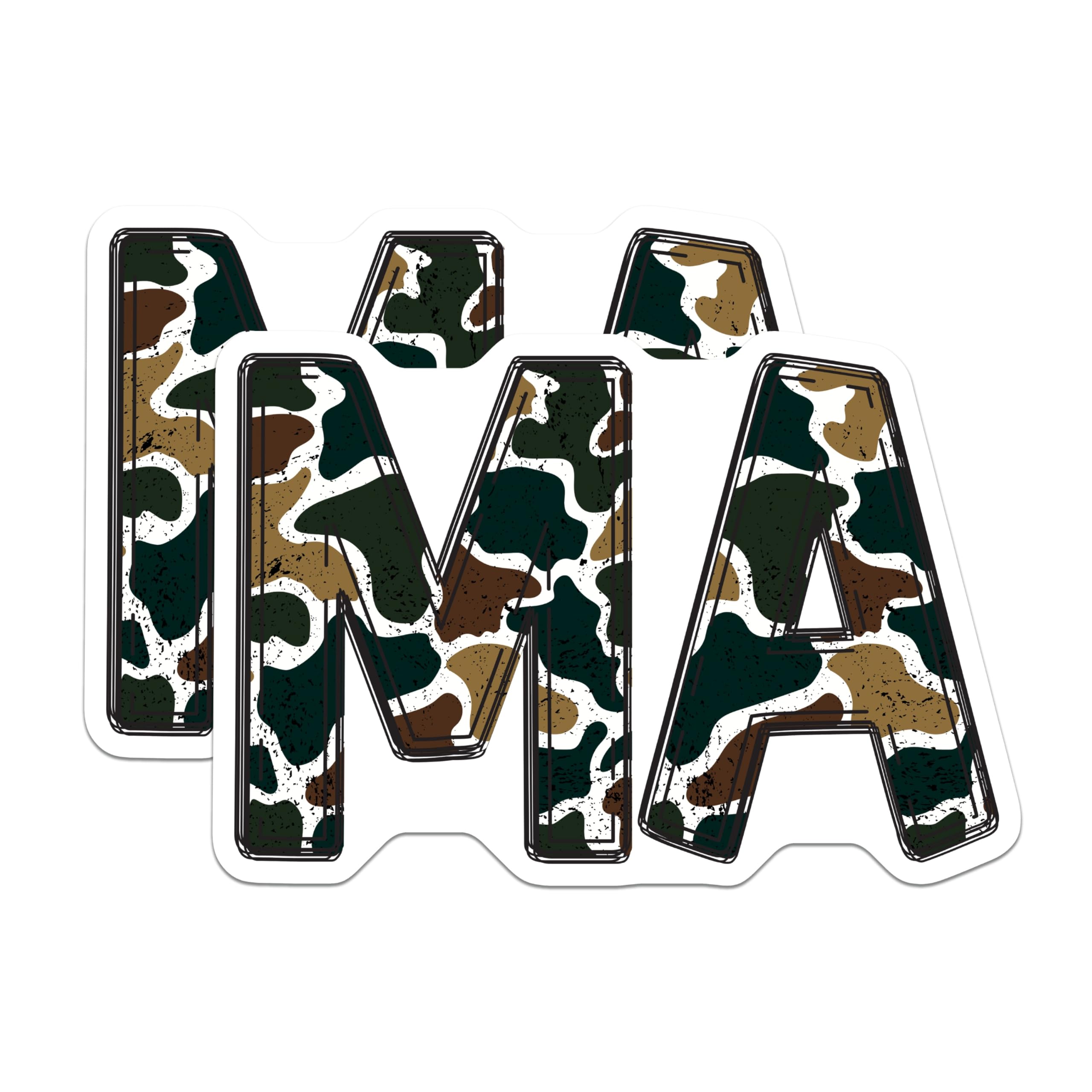 (2 Pack) MA Camouflage Letter Magnets - Military Style Distressed Grunge Refrigerator Decor - Army Green Brown Initials - 5 Inches On Longest Side - Thick Durable Magnet - Made in USA - MAG21184
