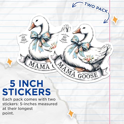 (2 Pack) Mama Goose Stickers - Cute Animal Design Stickers - Farm Animal Decals - 5" On Longest Side - Sticks to Smooth Flat Surfaces - Made in USA - BMCS5158