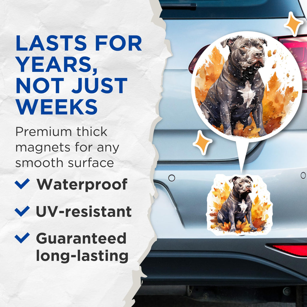 (2 Pack) Watercolor Pitbull Magnets - Autumn Dog Decor - Dog Mom Kitchen Accent - Pet Lover Fridge Art - 5 Inches On Longest Side - Thick Durable Magnet - Made in USA - MAG29545