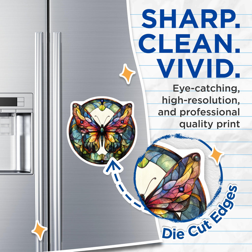 (2 Pack) Stained Glass Butterfly Magnets - Colorful Nature Decor - Bohemian Fridge Art - 5 Inches On Longest Side - Thick Durable Magnet - Made in USA - MAG27568