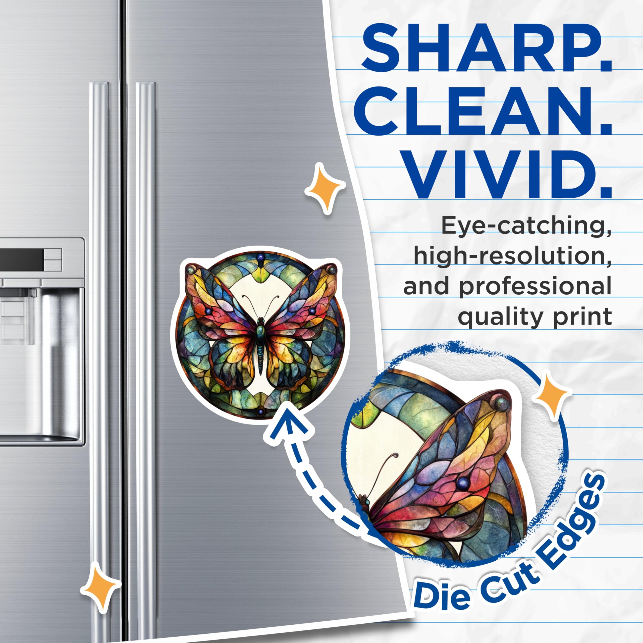 (2 Pack) Stained Glass Butterfly Magnets - Colorful Nature Decor - Bohemian Fridge Art - 5 Inches On Longest Side - Thick Durable Magnet - Made in USA - MAG27568
