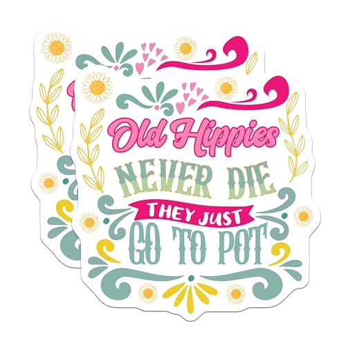 (2 Pack) Old Hippies Stickers - Fun Quote Stickers - Retro Humor Stickers for Laptops, Water Bottles, and Notebooks - 5" On Longest Side - Sticks to Smooth Flat Surfaces - Made in USA - BMCS4704