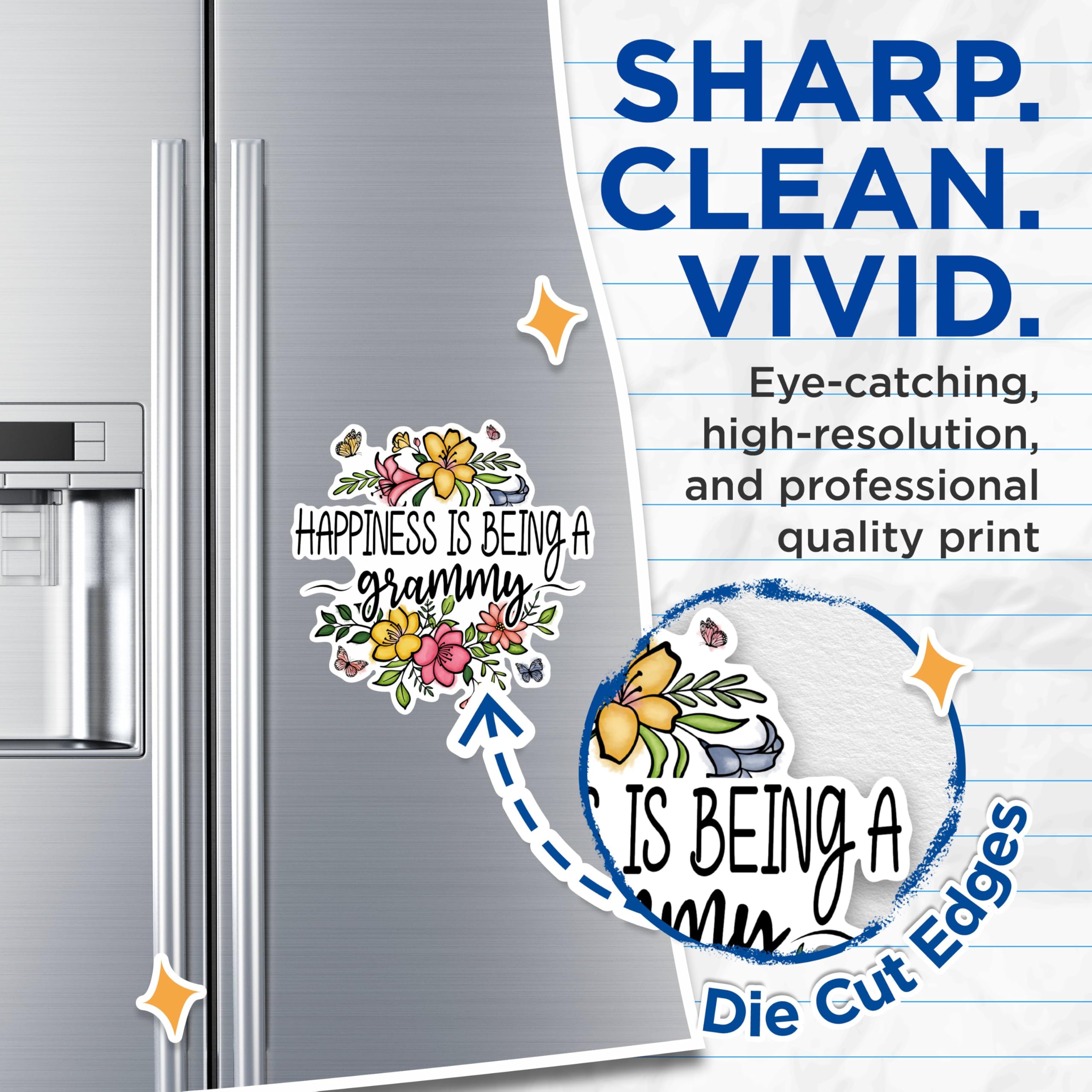 (2 Pack) Happiness is Being a Grammy Magnets - Floral Butterfly Magnets - Family Love Refrigerator Magnets- 5" On Longest Side - for Fridges, Toolboxes, Cars - Made in USA - MAG2948