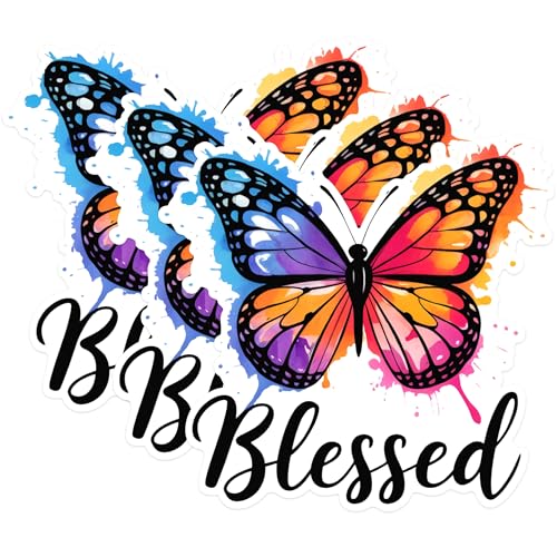 (3 Pack) Butterfly Decals - Blessed Sticker - Laptop Decal - 3 Inches On Longest Side - Easy Peel & Apply - Made in USA - 3MCS1701