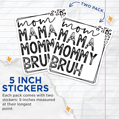 (2 Pack) Fun Mom Stickers - Funny Mama Decals - Mommy Bruh Sticker - 5" On Longest Side - Sticks to Smooth Flat Surfaces - Made in USA - BMCS6950