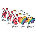 (3 Pack) Autism Awareness Decals - Peace Love Autism - Puzzle Piece Decals - 3 Inches On Longest Side - Easy Peel & Apply - Made in USA - 3MCS7180
