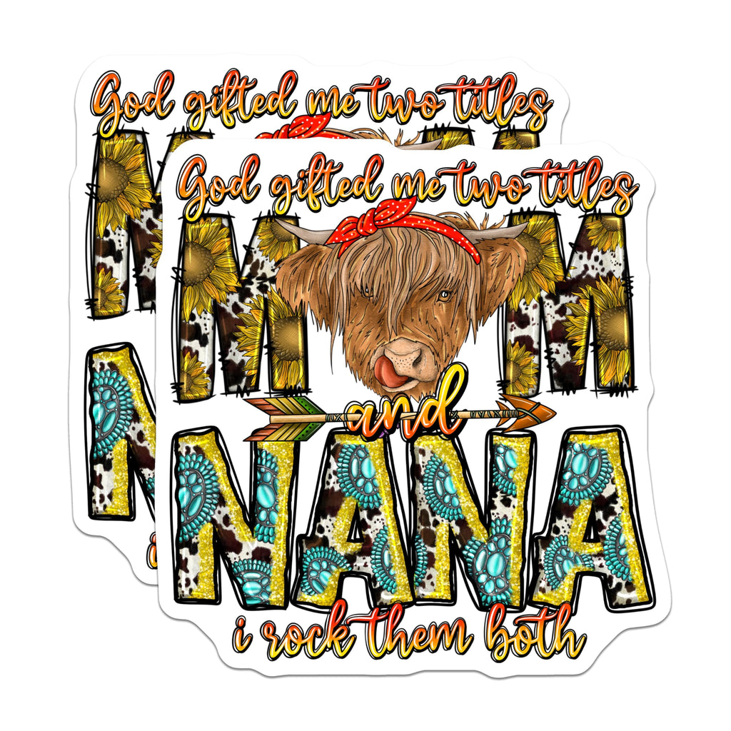 (2 Pack) Highland Cow Mom Nana Magnets - Western Country Mama Grandma - Mothers Day Birthday - 5 Inches On Longest Side - Thick Durable Magnet - Made in USA - MAG30089