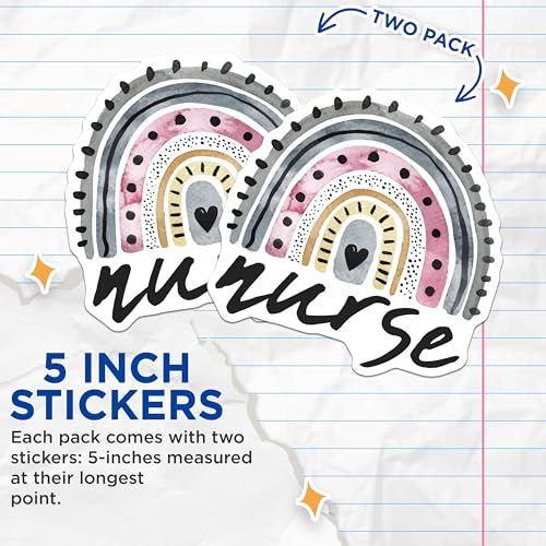 (2 Pack) Nurse Stickers - Cute Nurse Rainbow - Healthcare Appreciation Stickers - 5" On Longest Side - Sticks to Smooth Flat Surfaces - Made in USA - BMCS9337