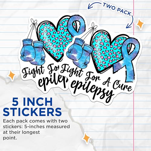 (2 Pack) Fight for a Cure Epilepsy Stickers - Awareness Stickers for Epilepsy - Support Stickers for Epilepsy Research - 5" On Longest Side - Sticks to Smooth Flat Surfaces - Made in USA - BMCS4292