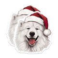 (2 Pack) Samoyed Dog Christmas Magnets - Santa Hat Puppy - Happy White Dog - Festive Animal Lover Decor - 5 Inches On Longest Side - Thick Durable Magnet - Made in USA - MAG25998