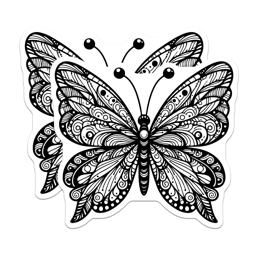 (2 Pack) Zentangle Butterfly Magnets - Boho Line Art - Intricate Nature Decor Fridge Magnet - 5 Inches On Longest Side - Thick Durable Magnet - Made in USA - MAG38974