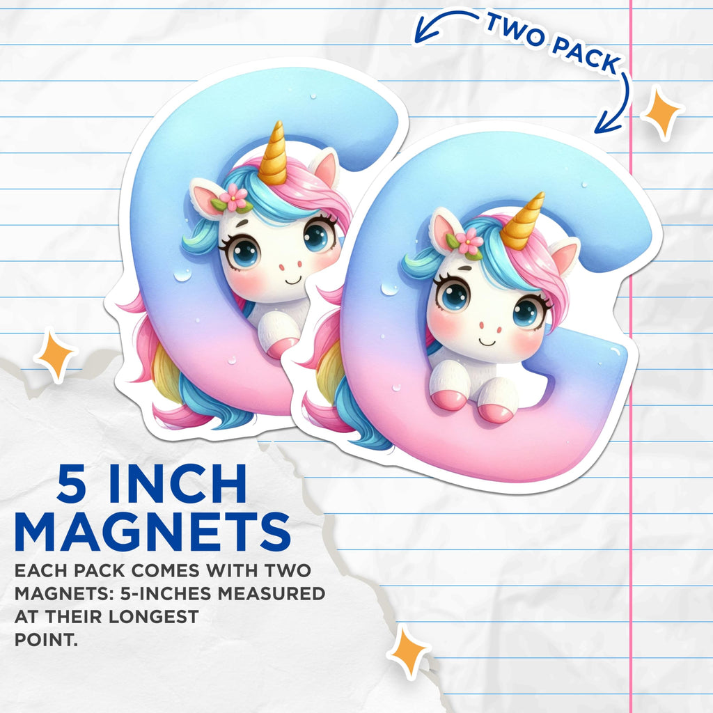(2 Pack) Unicorn Letter G Magnets - Cute Initial Magnets - Refrigerator Magnets - 5" On Longest Side - Premium Magnet - for Cars, Refrigerators, Toolboxes, Lockers - Made in USA - MAG15689
