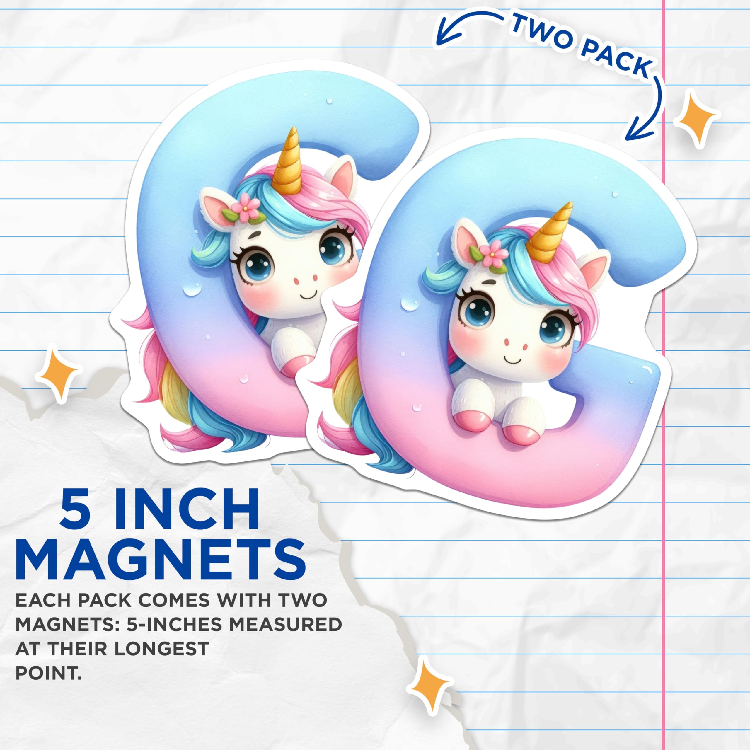 (2 Pack) Unicorn Letter G Magnets - Cute Initial Magnets - Refrigerator Magnets - 5" On Longest Side - Premium Magnet - for Cars, Refrigerators, Toolboxes, Lockers - Made in USA - MAG15689