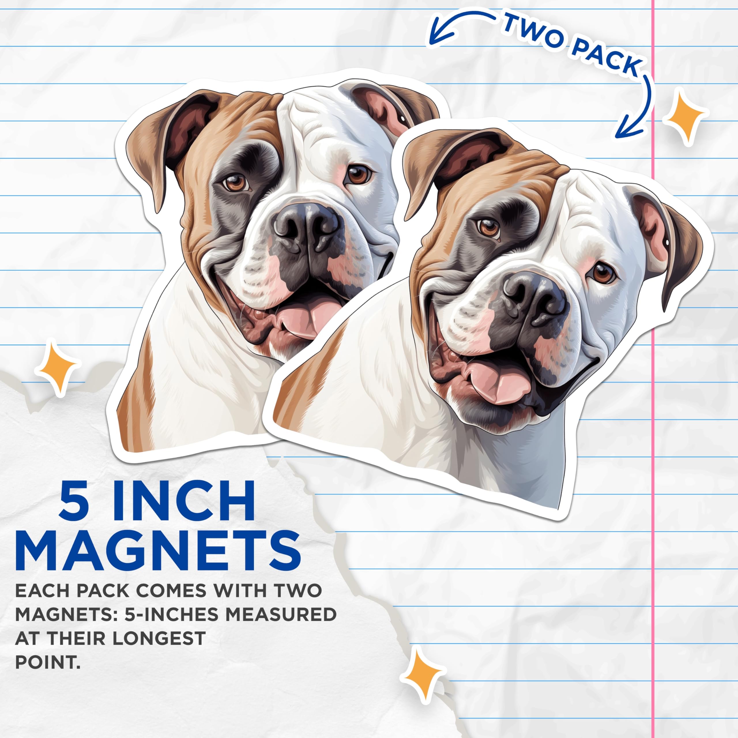 (2 Pack) American Bulldog Magnets - Dog Lover Decor - Pet Parent Fridge Art - 5 Inches On Longest Side - Thick Durable Magnet - Made in USA - MAG25847