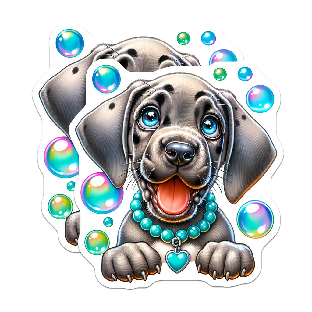 (2 Pack) Cute Puppy Stickers - Cartoon Dog Art - Fun Bubble Designs - 5" On Longest Side - Sticks to Smooth Flat Surfaces - Made in USA - BMCS9625