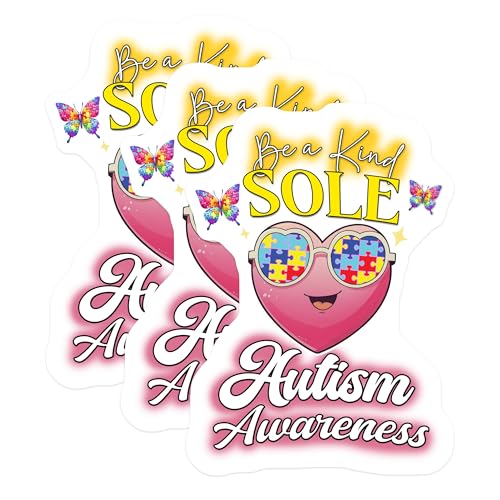 (3 Pack) Autism Awareness Decals - Heart Sunglasses Decal - Kind Sole Laptop Decals- 3 Inches On Longest Side - Easy Peel & Apply - Made in USA - 3MCS5384