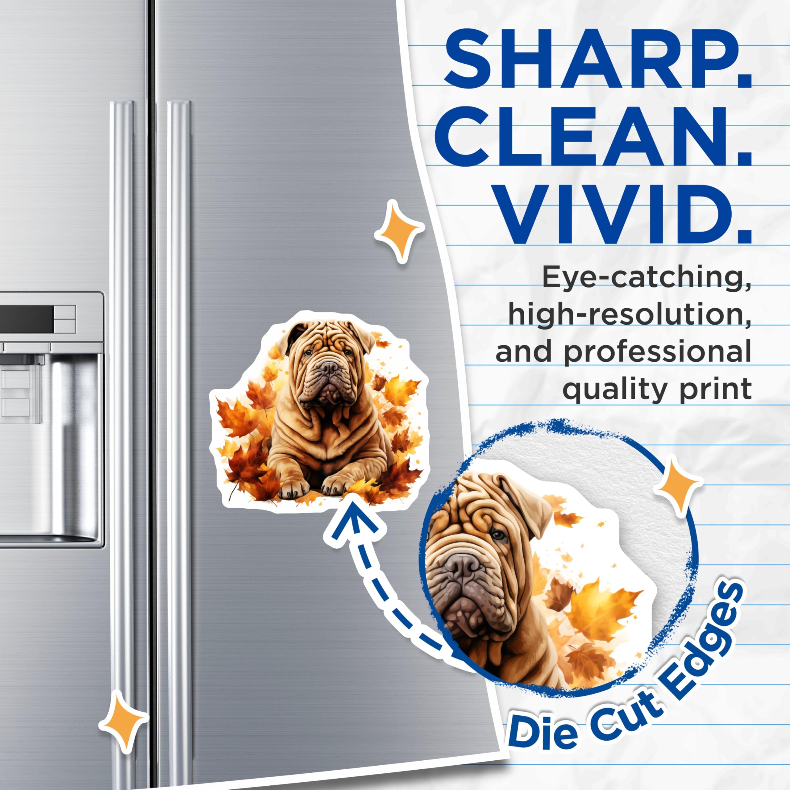 (2 Pack) Shar Pei Dog Magnets - Fall Season Dog Lover Decor - Cute Wrinkly Canine Fridge Accessory - 5 Inches On Longest Side - Thick Durable Magnet - Made in USA - MAG27234