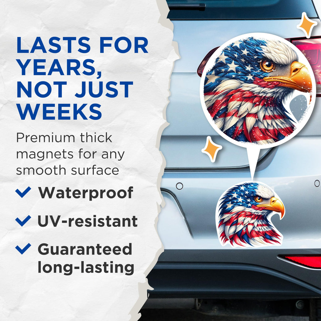 (2 Pack) Patriotic USA Flag Bald Eagle Screaming Eagle Magnets - USA Flag Magnets - 5 Inches On Longest Side - Premium Magnet - for Cars, Refrigerators, Toolboxes - Made in USA - MAG2121