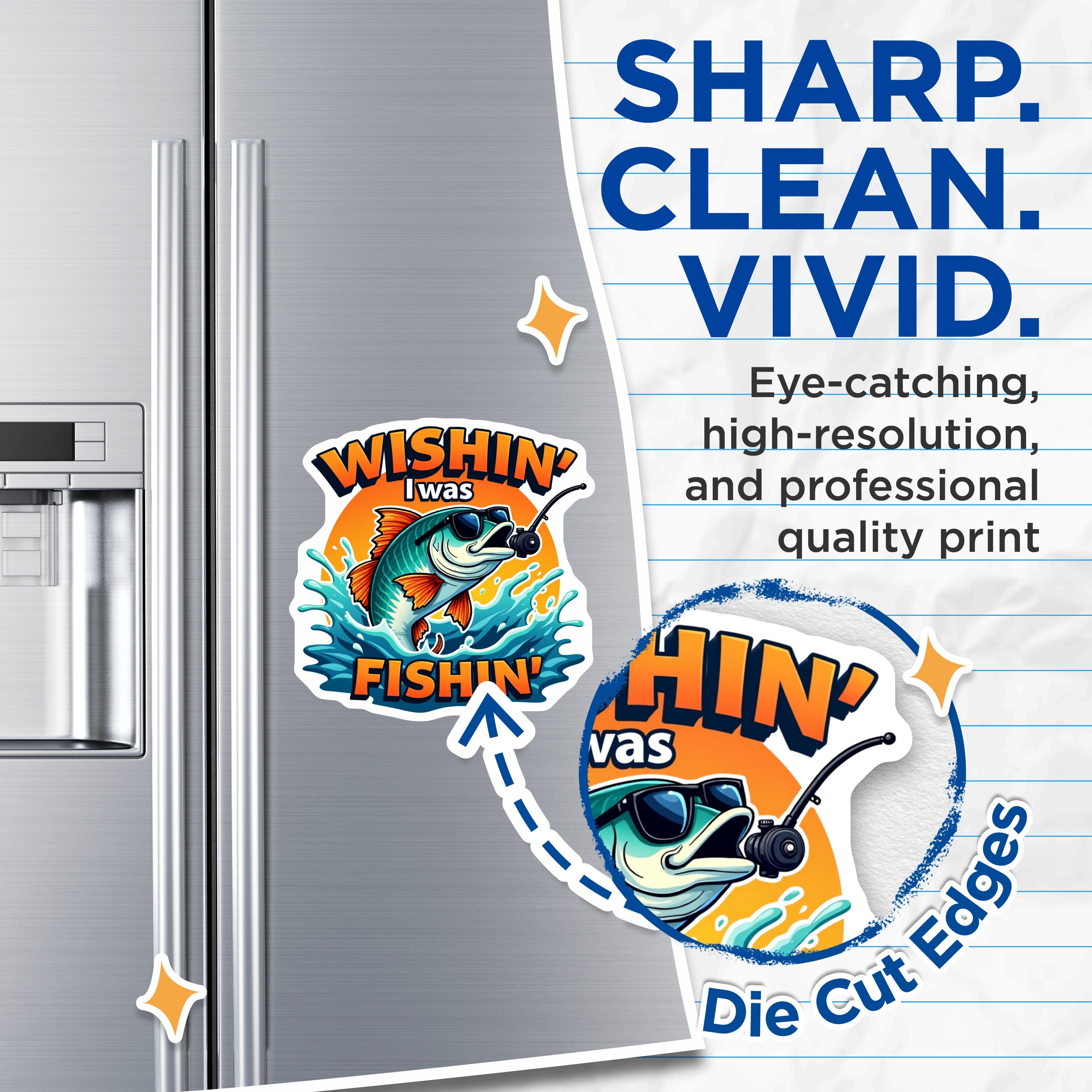 (2 Pack) Wishin I was Fishin Magnets - Funny Fishing Refrigerator Decor - Bass Angler Tackle Box Present for Him - 5 Inches On Longest Side - Thick Durable Magnet - Made in USA - MAG37791