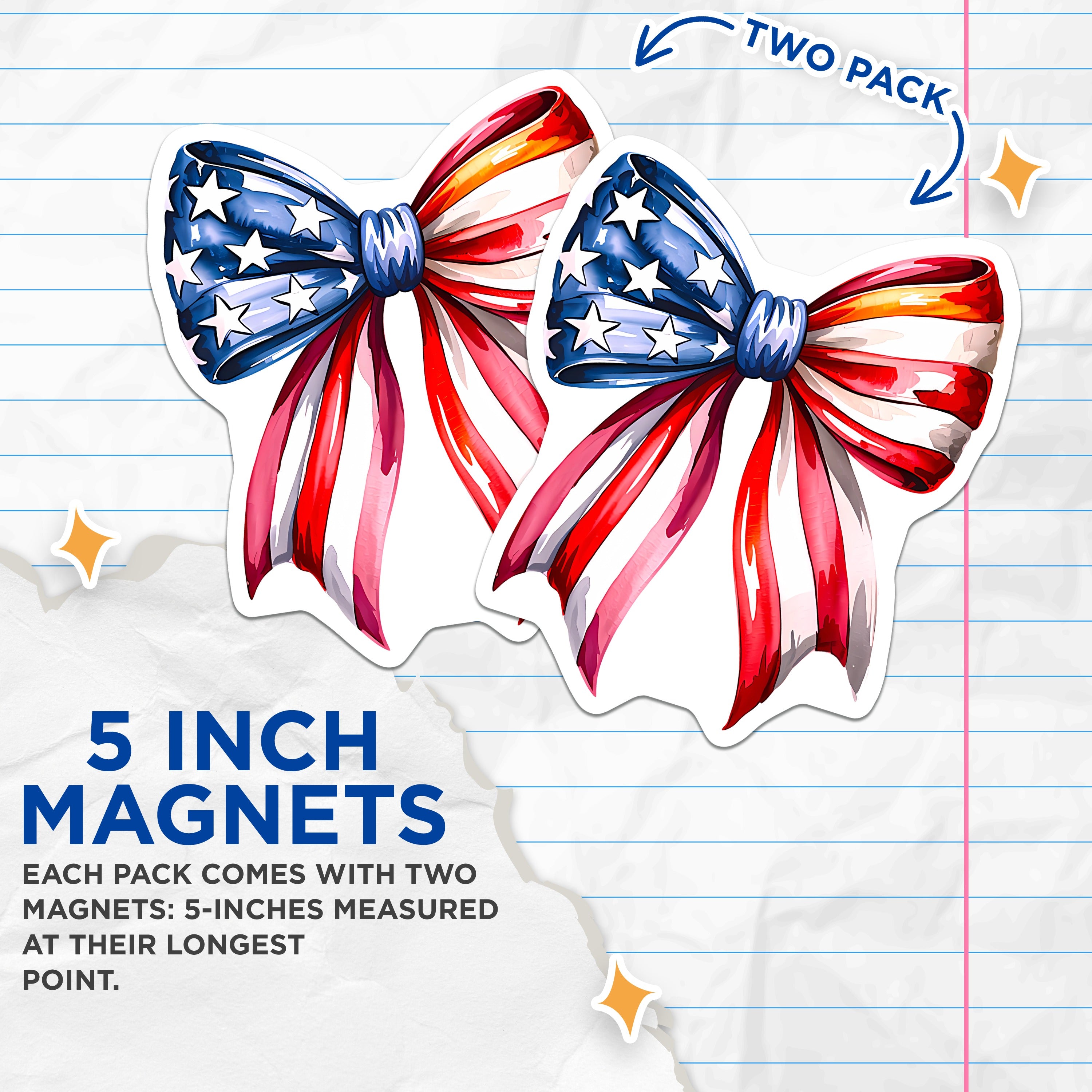 (2 Pack) American Flag Bow Magnets - Patriotic Fridge Decor - Independence Day Celebration - Memorial Day - 5 Inches On Longest Side - Thick Durable Magnet - Made in USA - MAG38631