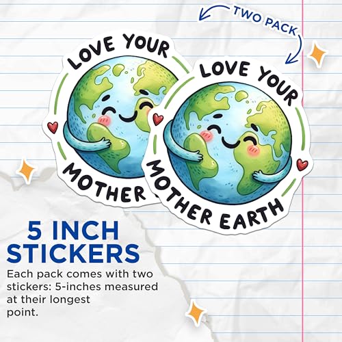 (2 Pack) Environmental Awareness Stickers - Love Your Mother Earth - Eco Friendly Stickers - 5" On Longest Side - Sticks to Smooth Flat Surfaces - Made in USA - BMCS9750