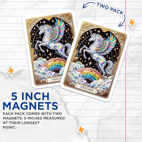 (2 Pack) Rainbow Fantasy Magnet - Cosmic Unicorn Art - 5" On Longest Side - Sticks to Smooth Flat Surfaces - Made in USA - MAG10149