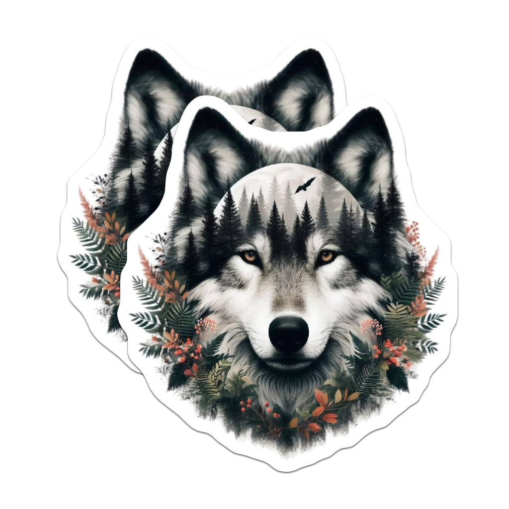 (2 Pack) Wolf Forest Magnets - Animal Art Decor - Fridge Magnets Home Decor - 5" On Longest Side - Premium Magnet - for Cars, Refrigerators, Toolboxes, Lockers - Made in USA - MAG14883