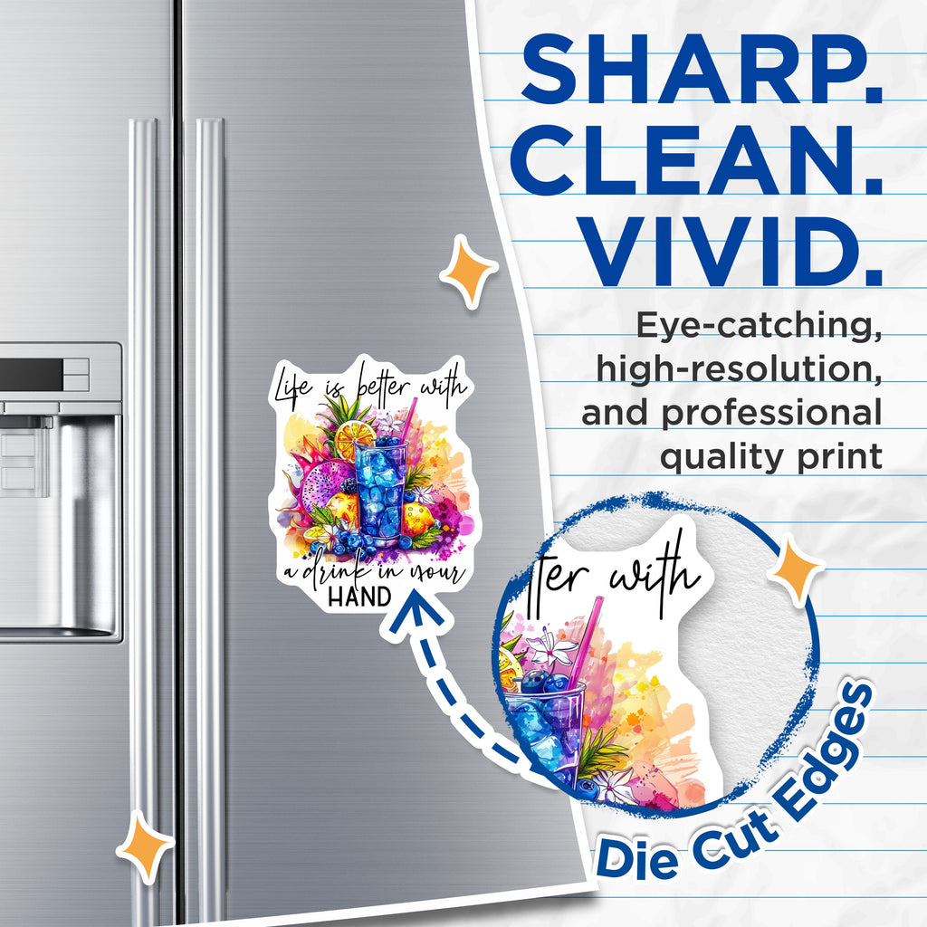 (2 Pack) Tropical Drink Magnets - Happy Hour Quote - Summer Vibes Refrigerator Art - Cocktail Bar Decor Fun - 5 Inches On Longest Side - Thick Durable Magnet - Made in USA - MAG36412