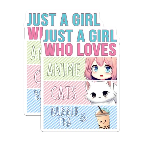 (2 Pack) Just a Girl Who Loves Anime Magnets - Cats - Bubble Tea - Cute Decor - 5" On Longest Side - for Cars, Fridges, Toolboxes - Made in USA - MAG7761