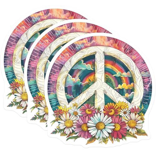 (3 Pack) Peace Sign Decals - Rainbow Laptop Decals - Flower Decal - 3 Inches On Longest Side - Easy Peel & Apply - Made in USA - 3MCS4914