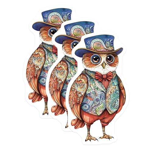 (3 Pack) Owl Decals - Dapper Owl Stickers - Top Hat Animal Decals - 3 Inches On Longest Side - Easy Peel & Apply - Made in USA - 3MCS8278