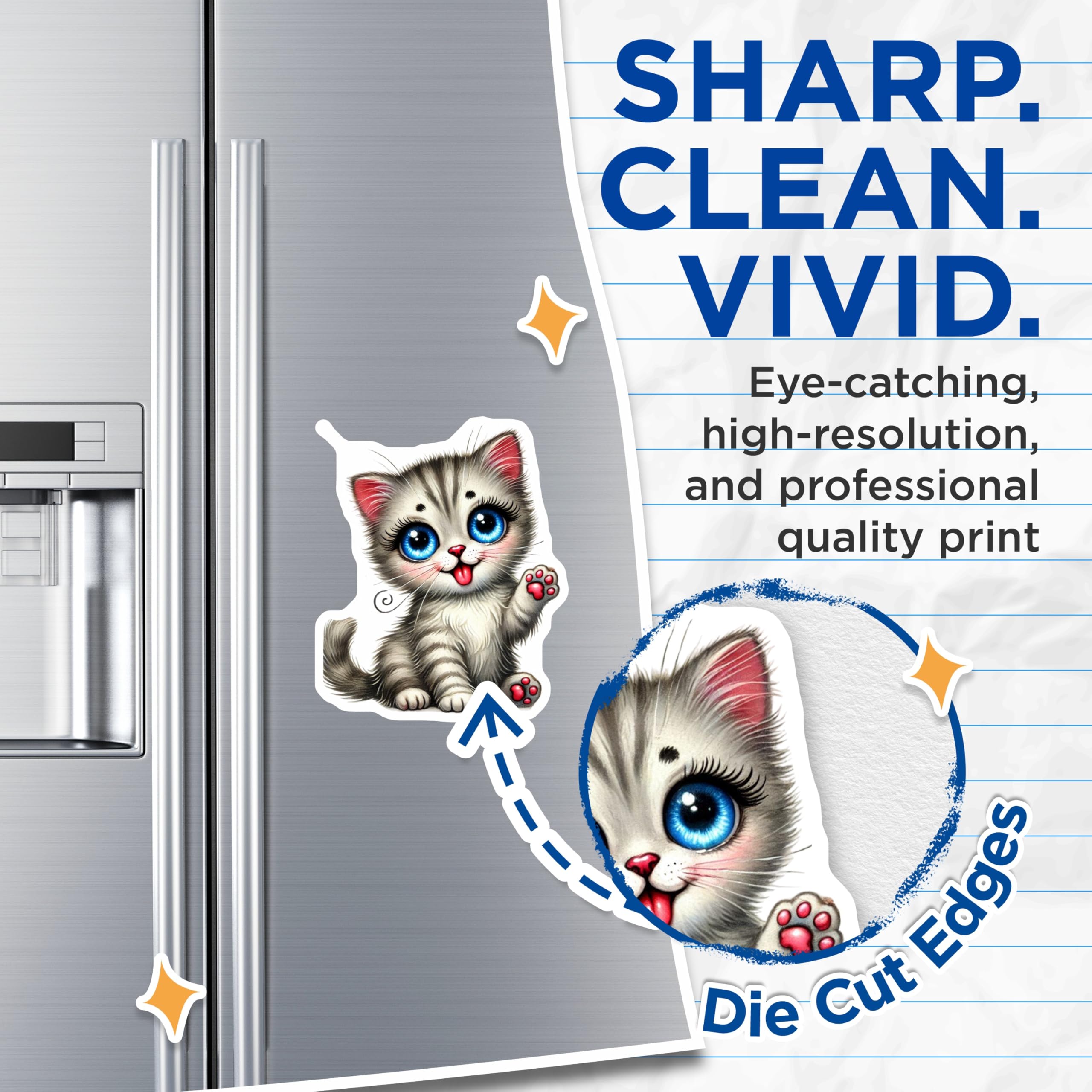 (2 Pack) Kitten Magnets - Cute Cat Fridge Magnets - Whimsical Home Decor - 5" On Longest Side - Premium Magnet - for Cars, Refrigerators, Toolboxes, Lockers - Made in USA - MAG16320