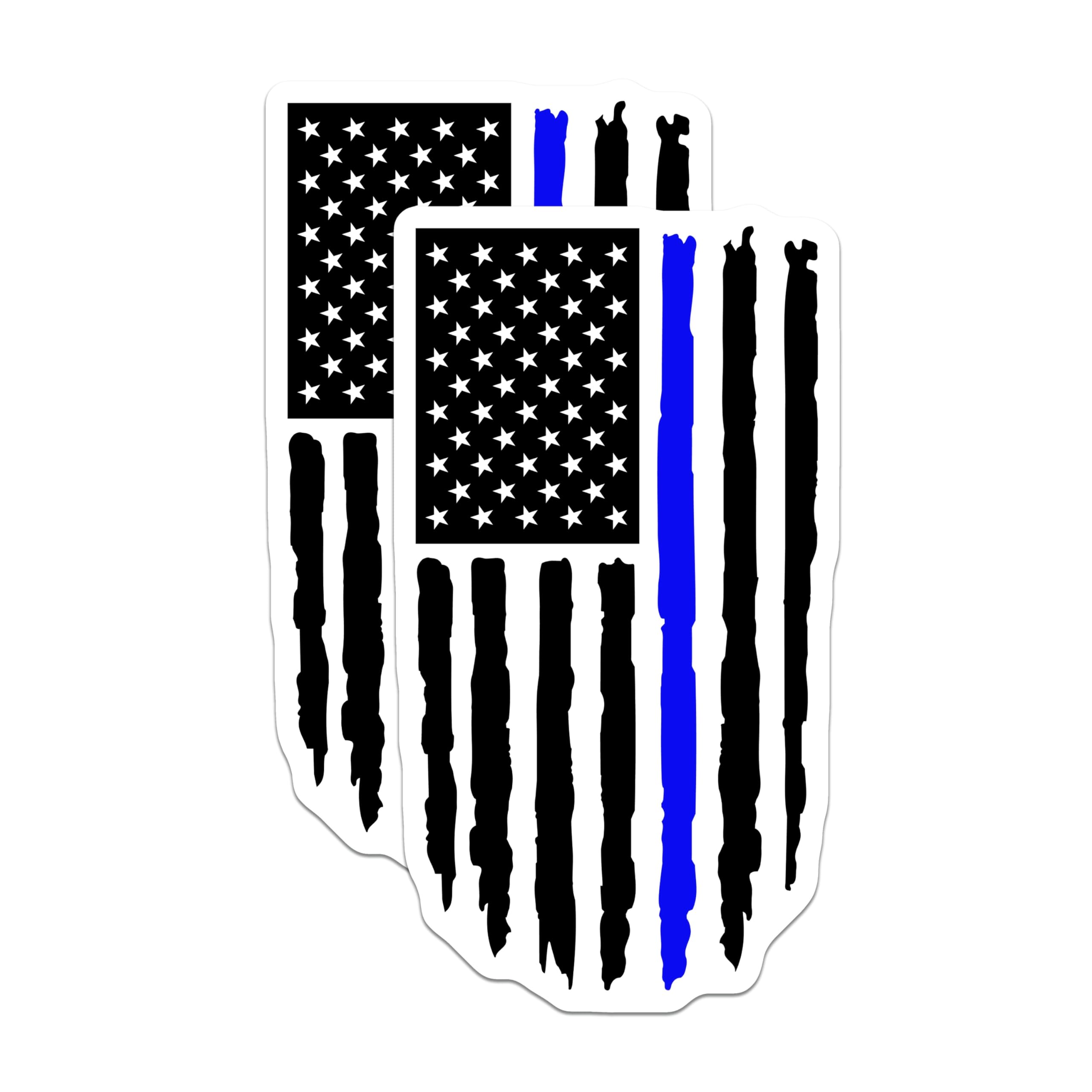 (2 Pack) Thin Blue Line Magnets - American Flag Support - Law Enforcement Officer Symbol - Distressed Police Flag - 5 Inches On Longest Side - Thick Durable Magnet - Made in USA - MAG21050