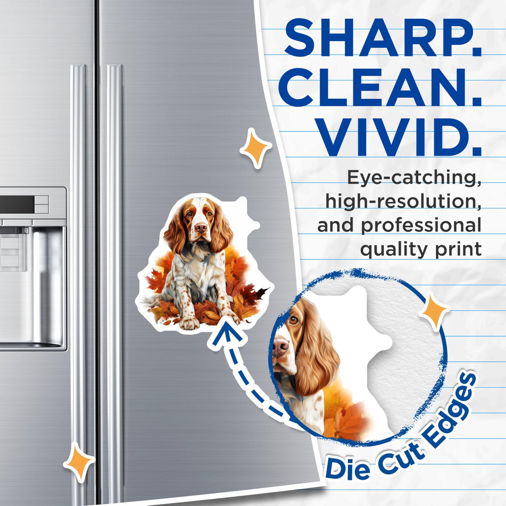 (2 Pack) Springer Spaniel Dog Magnets - Autumn Leaves Decor - Pet Owner Animal Lover - 5 Inches On Longest Side - Thick Durable Magnet - Made in USA - MAG29773