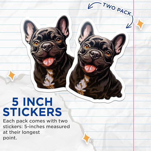 (2 Pack) French Bulldog Laptop Stickers - Cute Dog Stickers - Dog Lover Stickers for Water Bottles and Tumblers - 5" On Longest Side - Sticks to Smooth Flat Surfaces - Made in USA - BMCS3931