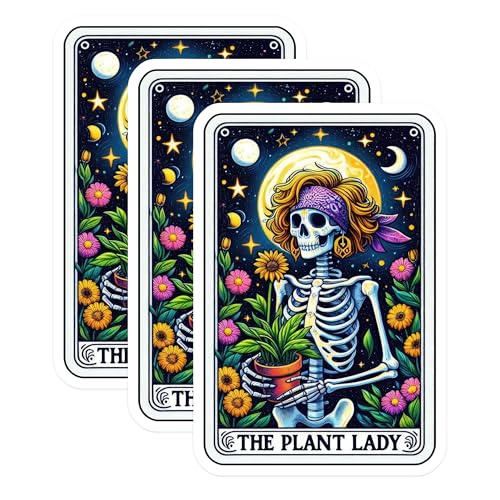 (3 Pack) Plant Lady Decals - Skeleton with Plants - Funny Hippie Decals - 3 Inches On Longest Side - Easy Peel & Apply - Made in USA - 3MCS4246