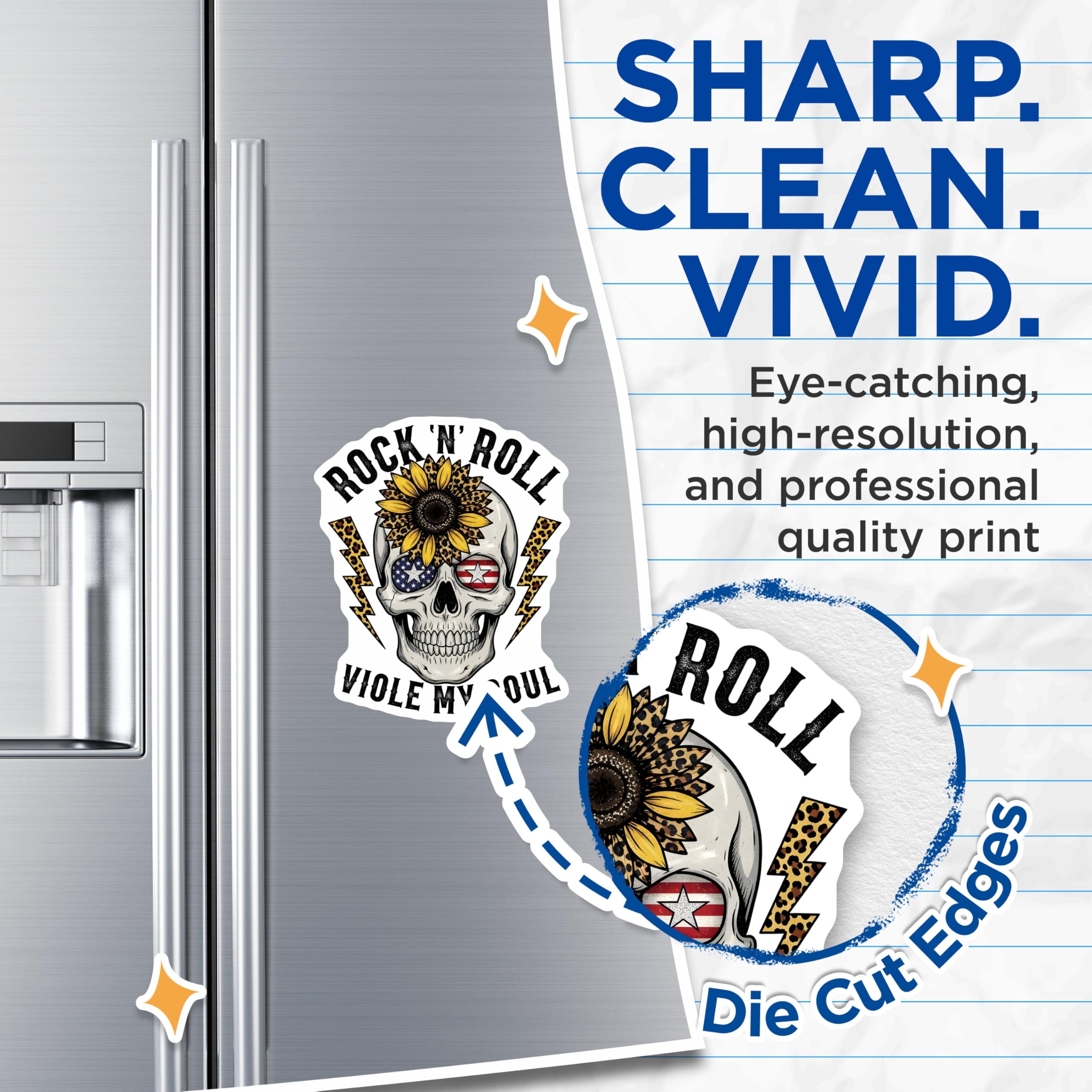 (2 Pack) Skull Sunflower Magnets - Rock n Roll American Flag - Leopard Lightning Bolt - 5" On Longest Side - Premium Magnet - for Cars, Refrigerators, Toolboxes, Lockers - Made in USA - MAG18124