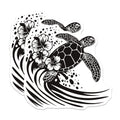 (2 Pack) Sea Turtle Hibiscus Magnets - Tropical Ocean Wave - Coastal Marine Life - 5 Inches On Longest Side - Thick Durable Magnet - Made in USA - MAG37497