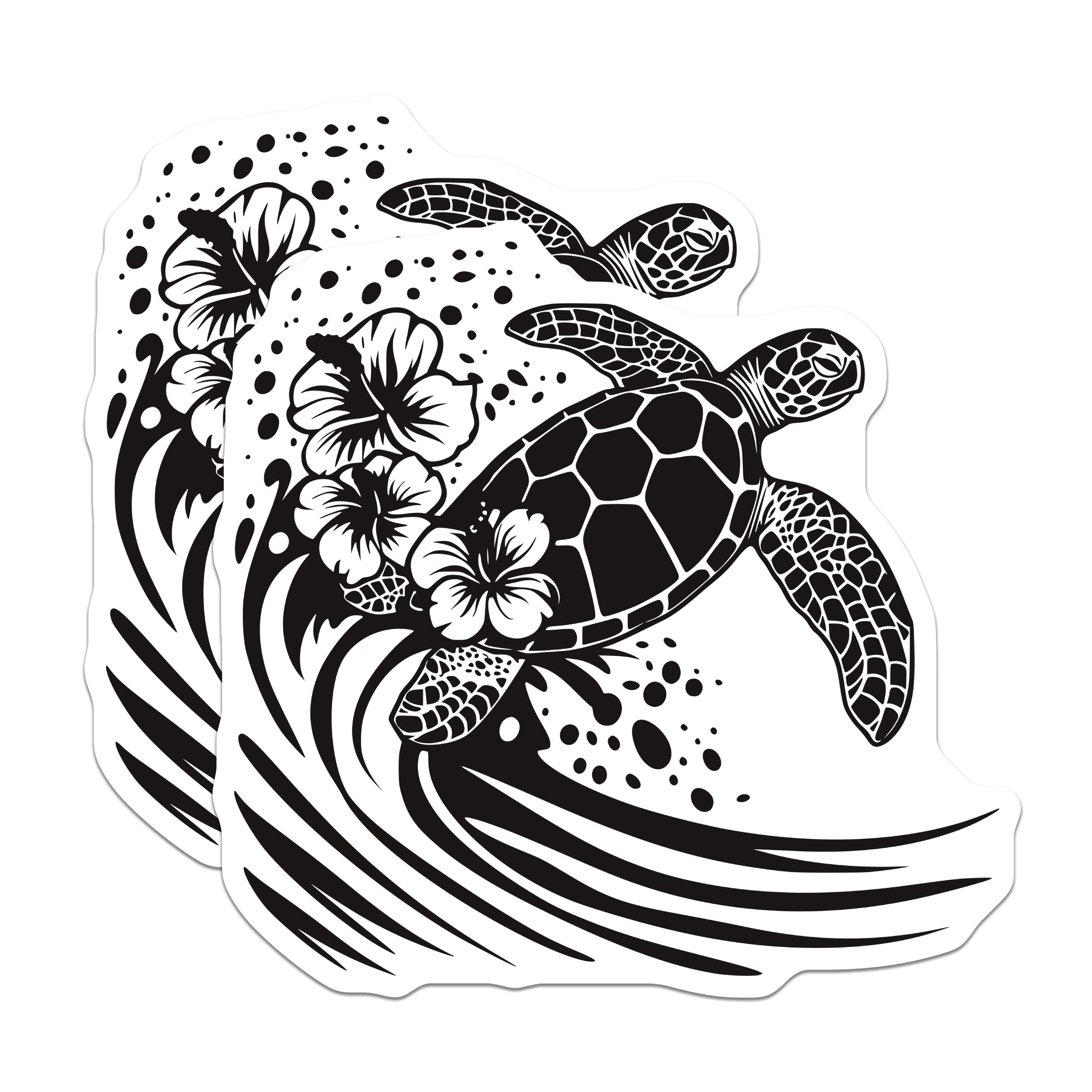 (2 Pack) Sea Turtle Hibiscus Magnets - Tropical Ocean Wave - Coastal Marine Life - 5 Inches On Longest Side - Thick Durable Magnet - Made in USA - MAG37497