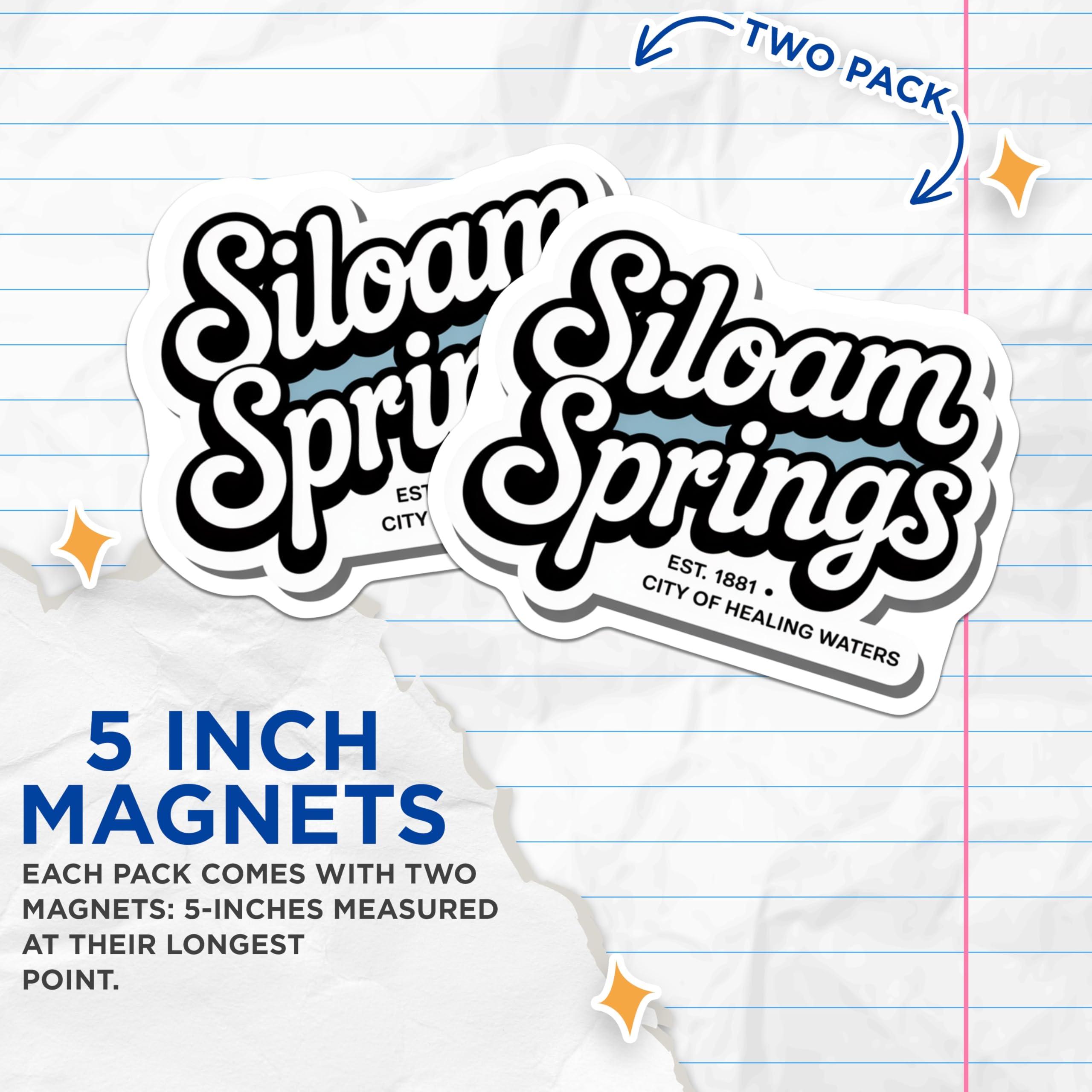 (2 Pack) Siloam Springs Magnets - Arkansas Souvenir - City of Healing Waters - 5" On Longest Side - Premium Magnet - for Cars, Refrigerators, Toolboxes, Lockers - Made in USA - MAG18128