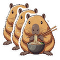 (3 Pack) Capybara Ramen Decals - Cute Animal Sticker - Laptop Decal - Chopsticks Noodle Art - 3 Inches On Longest Side - Easy Peel & Apply - Made in USA - 3MCS8671