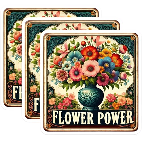 (3 Pack) Flower Power Decals - Floral Bouquet - Vintage Style Decal- 3 Inches On Longest Side - Easy Peel & Apply - Made in USA - 3MCS5961