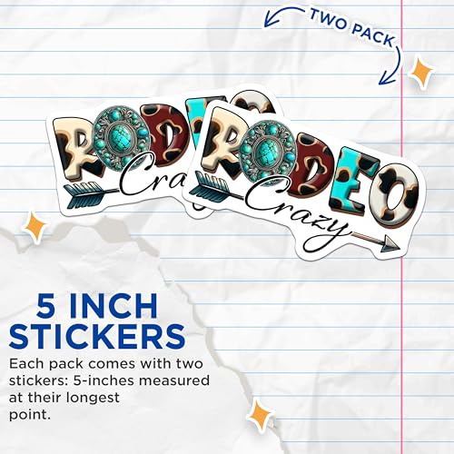 (2 Pack) Rodeo Crazy Stickers - Western Themed Stickers - Cowgirl and Cowboy Vinyl Decal - 5" On Longest Side - Sticks to Any Smooth Flat Surface - Made in USA - BMCS3153