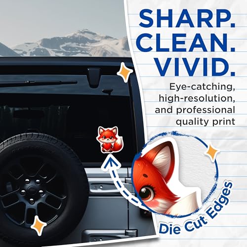 (2 Pack) Cute Fox with Heart Stickers - Animal Lover Stickers - Cartoon Fox Decals - Cute Animal Stickers for Kids - 5" On Longest Side - Sticks to Smooth Flat Surfaces - Made in USA - BMCS3681