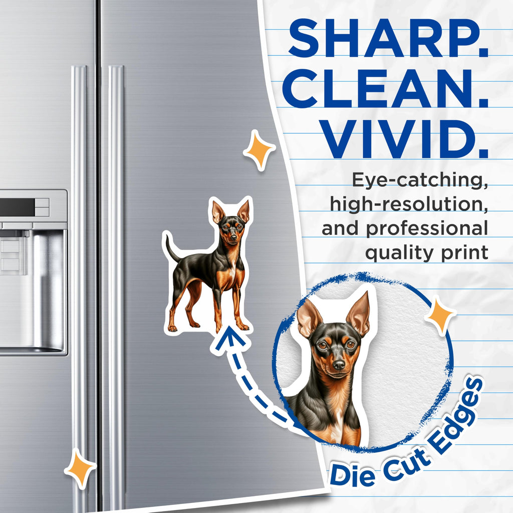 (2 Pack) Miniature Pinscher Magnets - Min Pin Dog Art - Black Tan Puppy - Dog Mom Owner Decor - Refrigerator Locker Accent - 5 Inches On Longest Side - Thick Durable Magnet - Made in USA - MAG23464