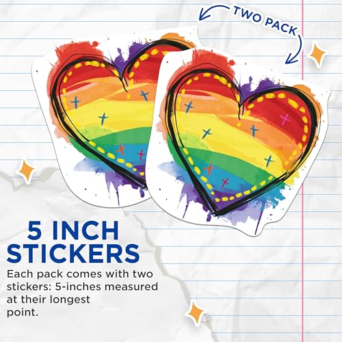 (2 Packs) Rainbow Heart Inclusive Rainbow Stickers - Rainbow Heart LGBTQ Friendly Decals - 5 Inches On Longest Side - Premium Vinyl Decal - Sticks to Any Smooth Flat Surface - Made in USA - BMCS2280