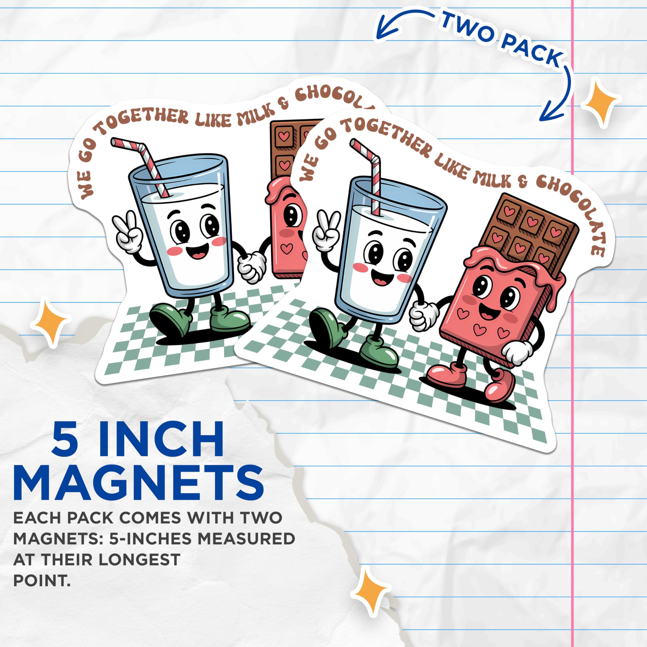 (2 Pack) Milk and Chocolate Magnets - Cute Cartoon Magnets - Couple Relationship Magnets - 5" On Longest Side - Premium Magnet - for Cars, Refrigerators, Toolboxes, Lockers - Made in USA - MAG14394